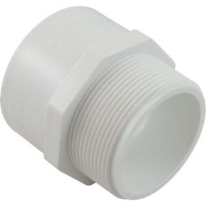 A white pipe fitting with a threaded end.