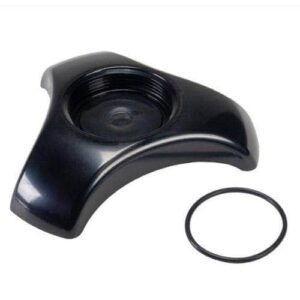 A black plastic object with a rubber ring on top of it.