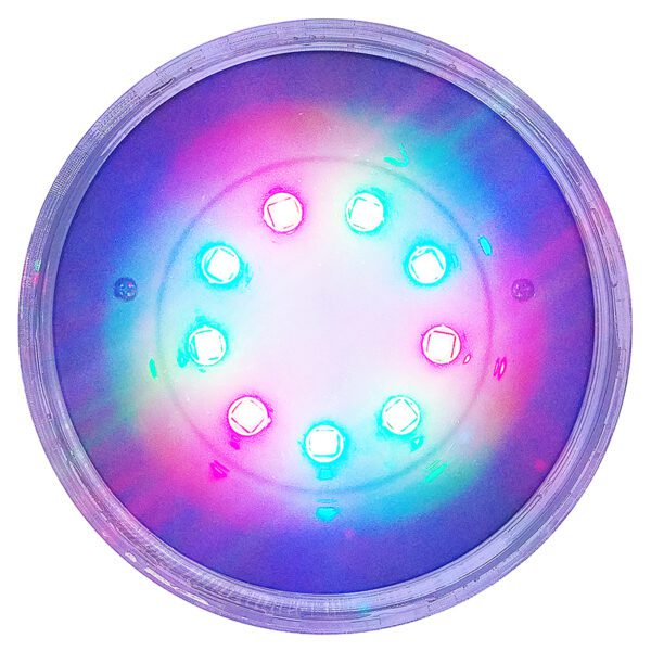 A round blue and purple light with a circle of lights