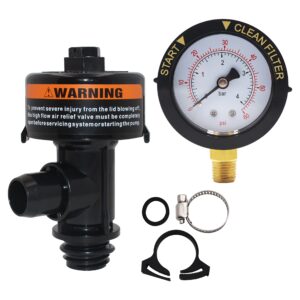 A black and orange water pump with a white gauge.