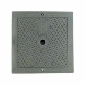 A square metal cover with a hole in the center.