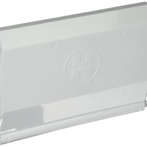 A white plastic holder for papers and other items.