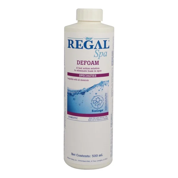 A bottle of regal spa defoam is shown.