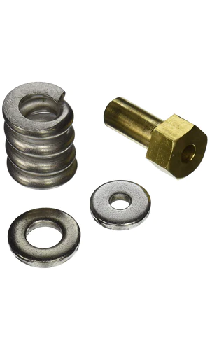 A set of metal parts that include washers, nuts and a nut.