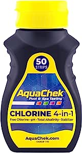 A bottle of chlorine strips for swimming pools.