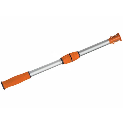 A long orange handle is on top of the pole.