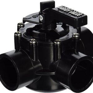 A black valve with three different valves on it.