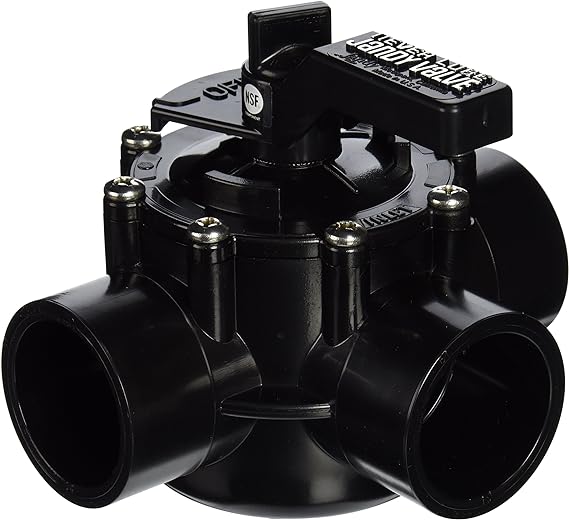 A black valve with three different valves on it.